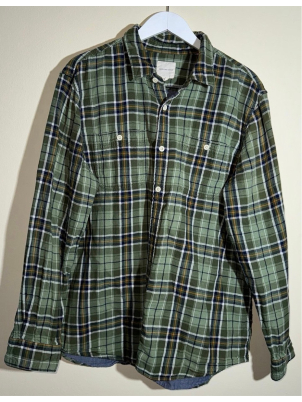 American Eagle Plaid Button Down Shirt XXL Green